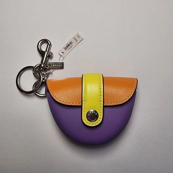 NWT Coach CL456 Mini Saddle Bag Charm In Colorblock Leather Iris Neon - Picture 1 of 3